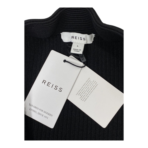 Reiss TillyWomens Long Skirt Black Knitted Sheer Flared Midi Ribbed Size Large - Picture 9 of 12